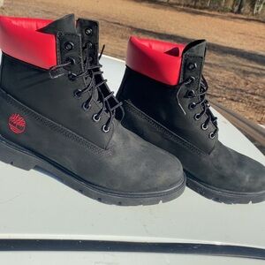 Timberland Men's Black Boots with Red Accents
